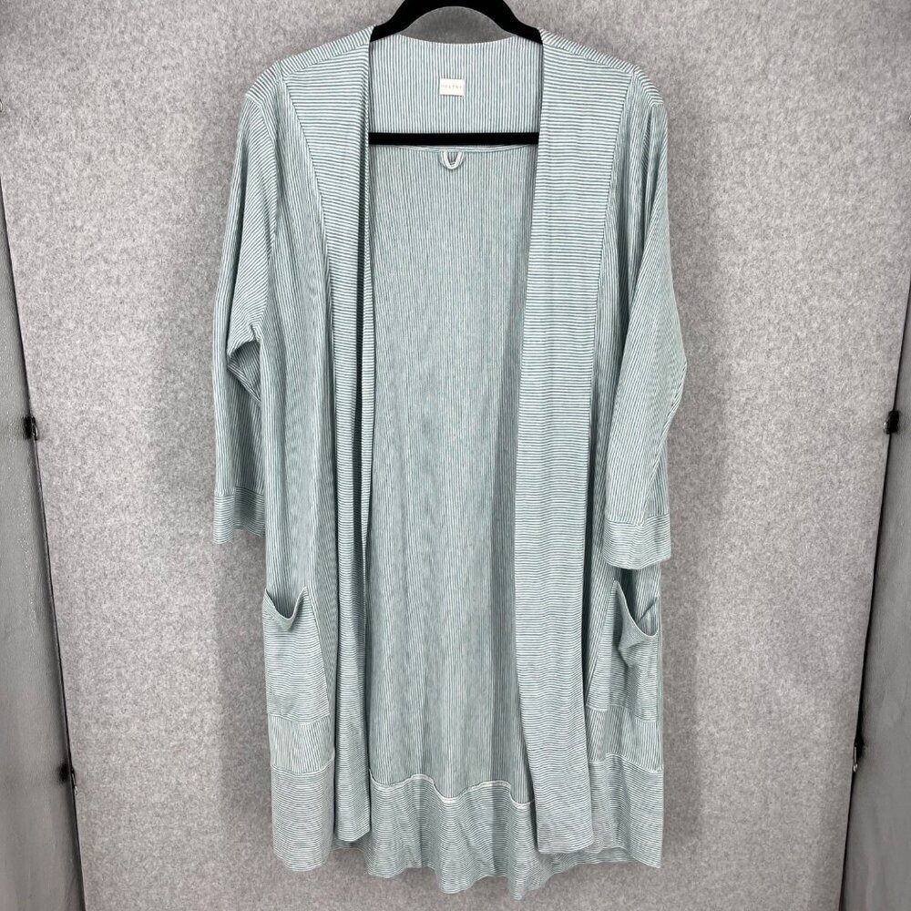 Poetry Oversized Knit Open Front Long Cardigan Size 16/18 Green Blue Linen Lagen